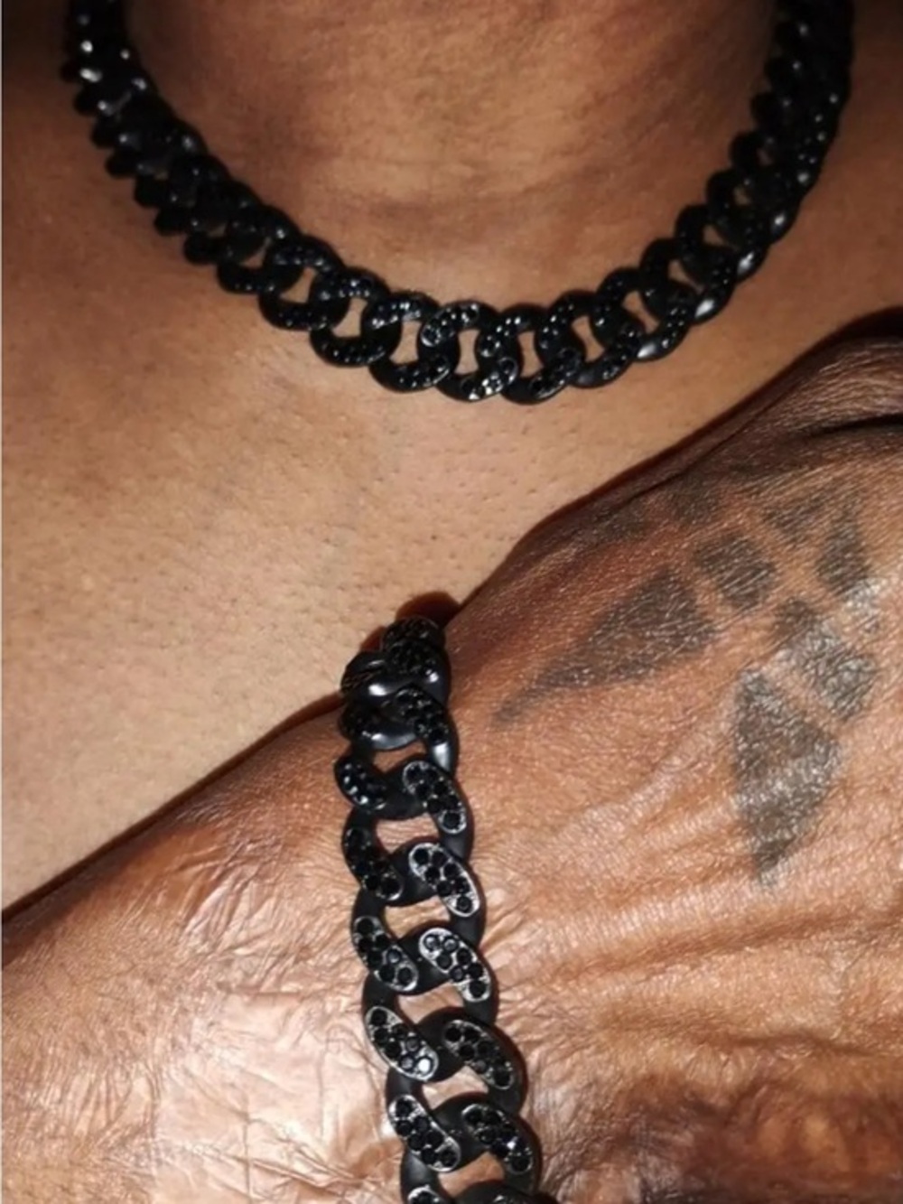 Black Cuban Link Chain Necklace and Bracelet Set - Men’s Jewelry